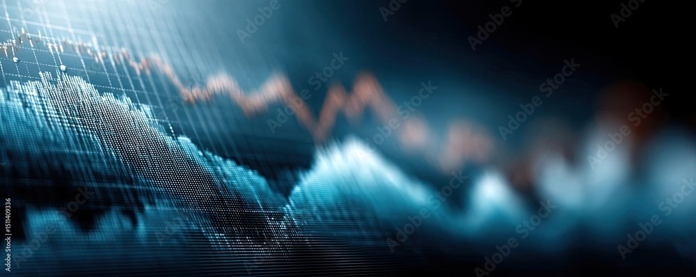Poster Oil price forecast and refinery from fossil market concept. Abstract financial data visualization with dynamic line graph.