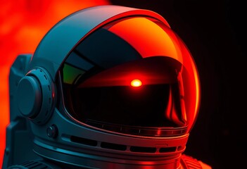 Fototapeta premium Helmet reflecting fiery sunset, astronaut visor, reflection, glow