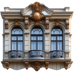 Detailed architectural facade showcasing ornate designs and historical building style