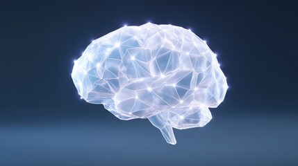 Futuristic wireframe human brain on dark background