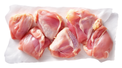 Raw chicken thighs on a white isolated background.