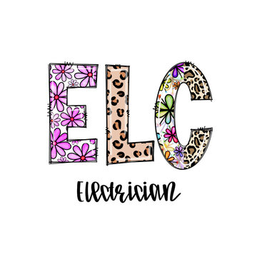Colorful ELC Electrician Design with Flowers and Leopard Print