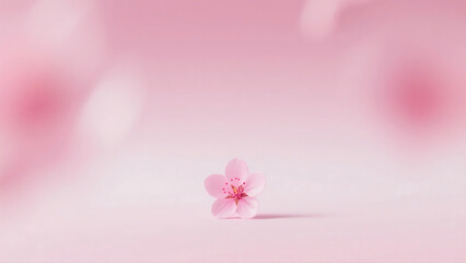 A close-up of a delicate peach blossom in its early bloom, with soft pink petals and a subtle gradient background in light pink. The 3D rendered scene highlights the flower's beauty