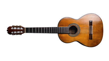 Vintage acoustic guitar, perfect for music lovers, isolated on white background.