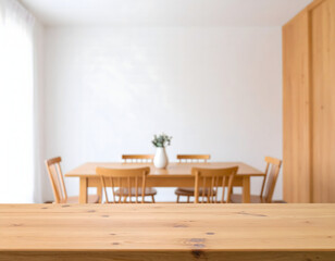 Modern dining room with wooden table