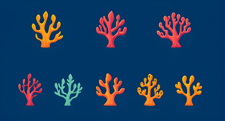 Fototapeta premium coral flat icon, coral reef art, coral marine life, coral doodle, coral outline, coral collection, coral pattern, reef vector, coral set, sea plant icon, coral reef design, coral clipart, coral reef s
