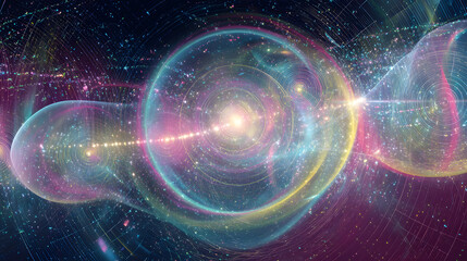 Obraz premium Cosmic Symphony: A mesmerizing display of celestial orbs and interconnected lines, evoking a sense of wonder and exploration of the vast cosmos.