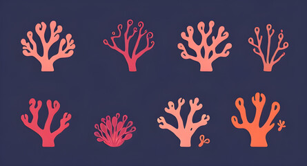  Coral art elements, Coral marine graphic set, Coral icon pack, Coral illustration set, Coral reef vector pack, Coral underwater art set.
