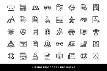 Hiring Process Line Icons. Recruitment, Job Application, Interview, Candidate Selection Vector Set