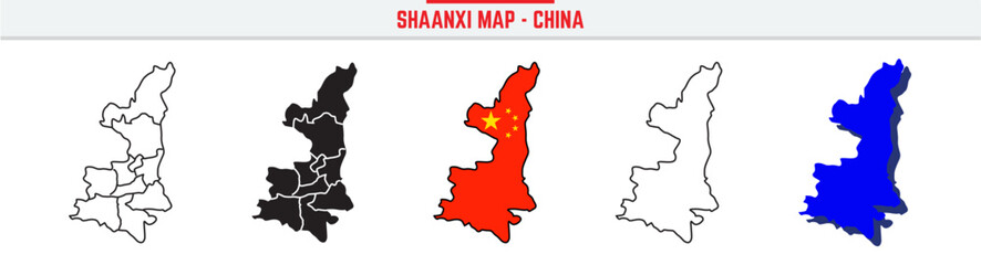 Shaanxi Province Map Outline with China Inset – 3D Shaanxi Map Outline and Filled Vector Design
