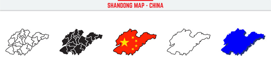 Shandong Province Map Outline with China Inset – 3D Shandong Map Outline and Filled Vector Design