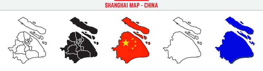 Shanghai Province Map Outline with China Inset – 3D Shanghai Map Outline and Filled Vector Design