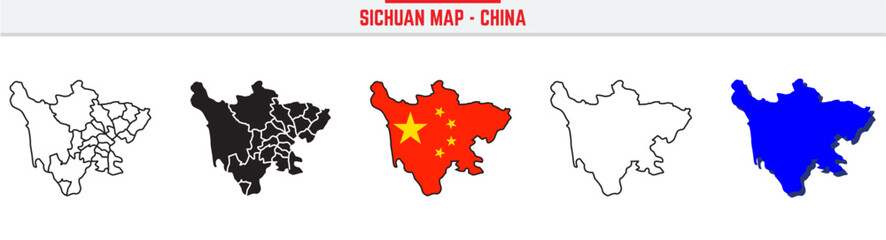 Sichuan Province Map Outline with China Inset – 3D Sichuan Map Outline and Filled Vector Design
