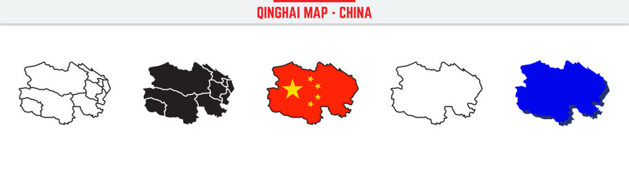 Qinghai Province Map Outline with China Inset – 3D Qinghai Map Outline and Filled Vector Design