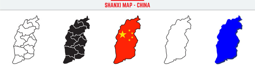 Shanxi Province Map Outline with China Inset – 3D Shanxi Map Outline and Filled Vector Design