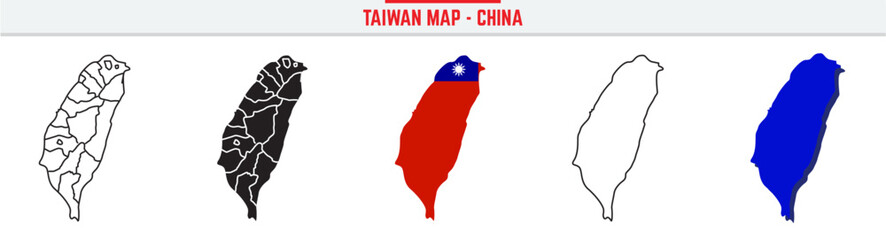Taiwan Province Map Outline with China Inset – 3D Taiwan Map Outline and Filled Vector Design