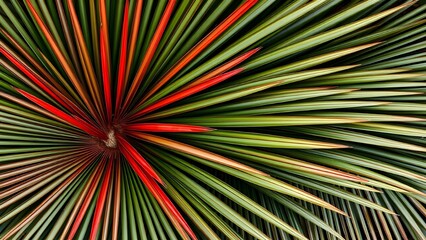 Obraz premium AI Generated Seamless Background of Overlapping Red and Green Palm Leaves, Natural Tropical Jungle Foliage Texture from Top View for Artistic Use 