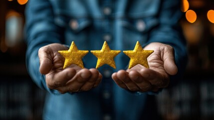 Three golden stars held aloft in open hands