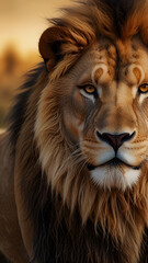 The muzzle of a beautiful lion with a gorgeous mane.