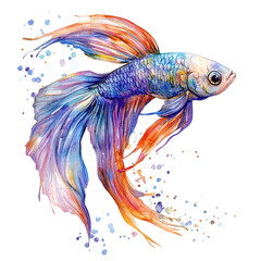 Fototapeta premium Colorful Watercolor Betta Fish Art Illustration Isolated On Transparent Background PNG