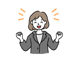 スーツ姿で喜ぶ女性