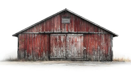 Rustic red barn isolated on a clean white background