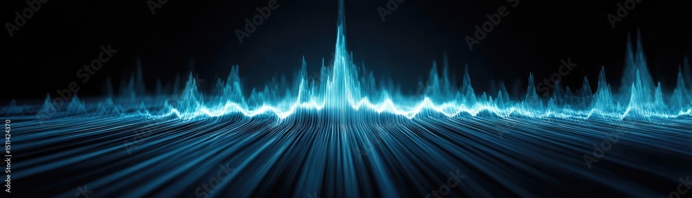Poster Volume spike analysis with price and trend support concept. Abstract blue sound waves visual with dynamic energy effects.