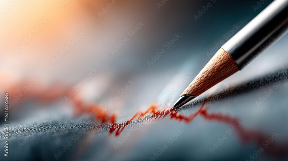 Poster volume spike analysis with price and trend support concept. close-up of a pencil tracing a fluctuati