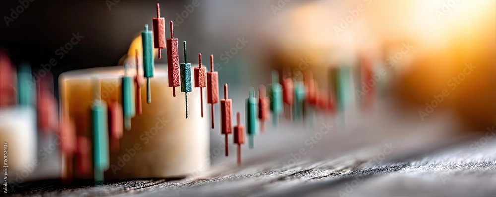 Poster Candlestick pattern based on entry and indicator exit timing concept. A close-up view of a financial chart showing market trends.