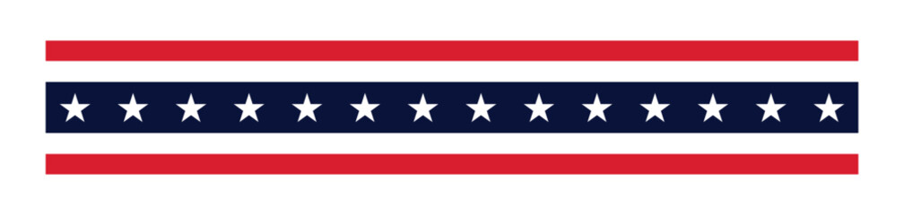 American ribbon flag. United States flag. usa decorative banner border stripe. red blue stripes stars. vector illustration on transparent background