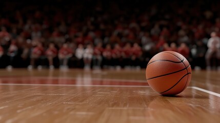 Naklejka premium Close-Up of a Basketball on a Court with Fans in a Sports Arena