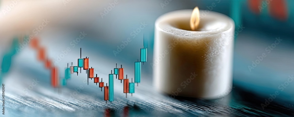 Poster Candlestick pattern based on entry and indicator exit timing concept. Financial chart with a candle and market analysis concept.