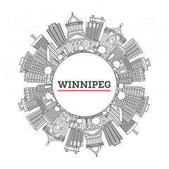 Outline Winnipeg Canada City Skyline with Modern Buildings and copy space Isolated on White. Illustration. Winnipeg Cityscape with Landmarks.