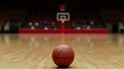Naklejka premium Basketball on Court with Out of Focus Players in Background