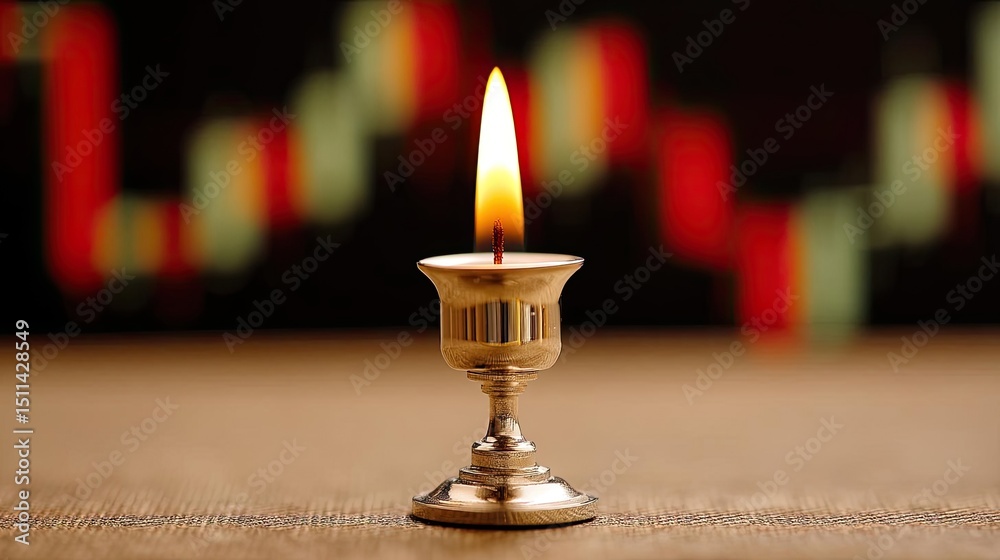 Poster Candlestick pattern based on entry and indicator exit timing concept. A lit candle creates a warm atmosphere in a modern setting.