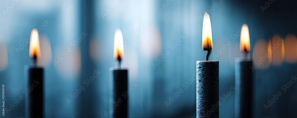 Poster Candlestick pattern based on entry and indicator exit timing concept. Close-up of lit candles creating a serene and tranquil atmosphere.