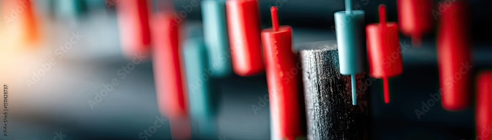 Aufkleber Candlestick pattern based on entry and indicator exit timing concept. Dynamic stock market analysis with colorful candlestick graphs.