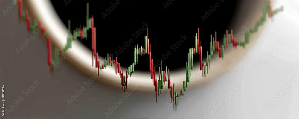 Poster Candlestick pattern based on entry and indicator exit timing concept. Coffee cup with stock market chart, symbolizing investment analysis.