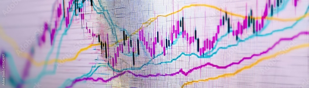 Aufkleber volume spike analysis with price and trend support concept. close-up of a financial graph displaying