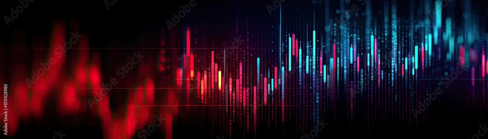 Poster volume spike analysis with price and trend support concept. vibrant digital sound wave design with c