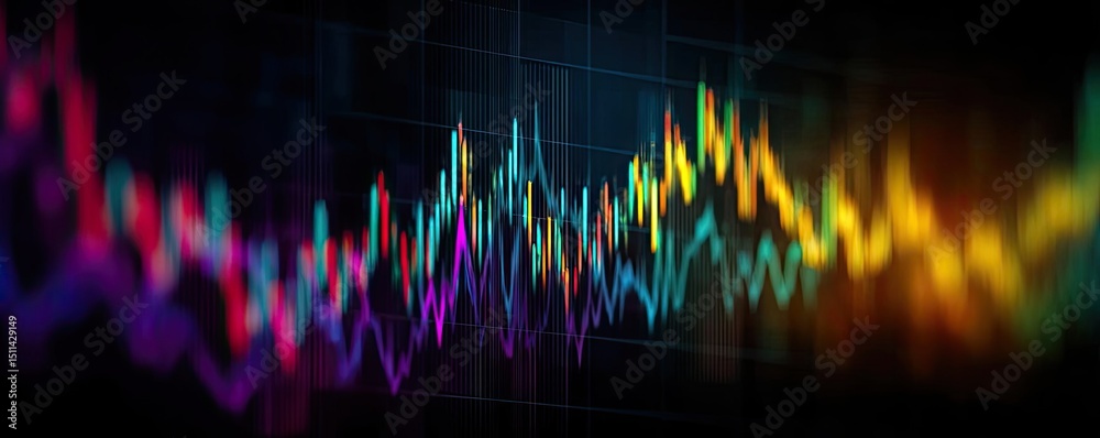 Poster Volume spike analysis with price and trend support concept. Colorful graph representing data trends and market analysis.