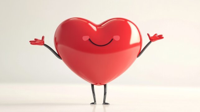 Joyful cartoon heart embracing viewers with open arms digital art cheerful environment front view concept of love and positivity