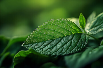 Close-up view of a vibrant green leaf.