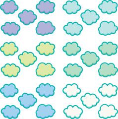 Cute clouds pop decoration material. Fluffy, soft, moist, Harajuku style. Aqua color. / かわいい雲のポップな装飾素材 ふわふわ やわらかい しっとり 原宿系 アクアカラー