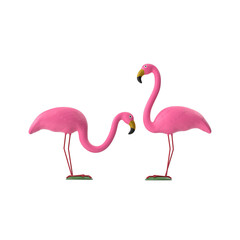 Two Pink Plastic Flamingo Garden Lawn Ornaments Isolated on Transparent Background © Realistic PNG