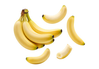 Bananas falling isolated on white background. isolated on white or transparent background. PNG