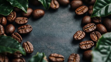Captivating closeup of artfully arranged coffee beans on dark surface natural setting macro photography for coffee enthusiasts