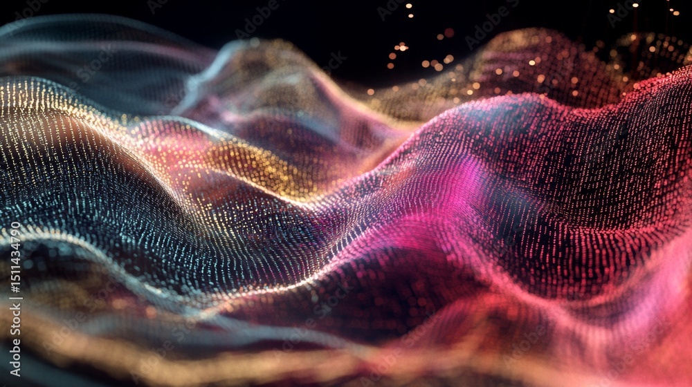 Poster streaming digital waves of code across a computer virtual environment abstract visualization for enh