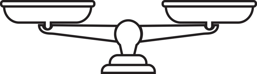 Scale icon black outline design. Vector of justice, vintage scale in balance and equilibrium. Weight symbol illustration. Judge equality sign. Mass measurement silhouette. Overweight business concept.