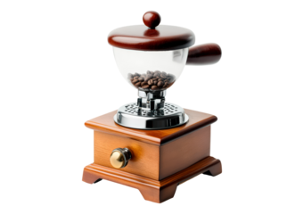Coffee grinder for fresh coffee beans on transparent background, PNG